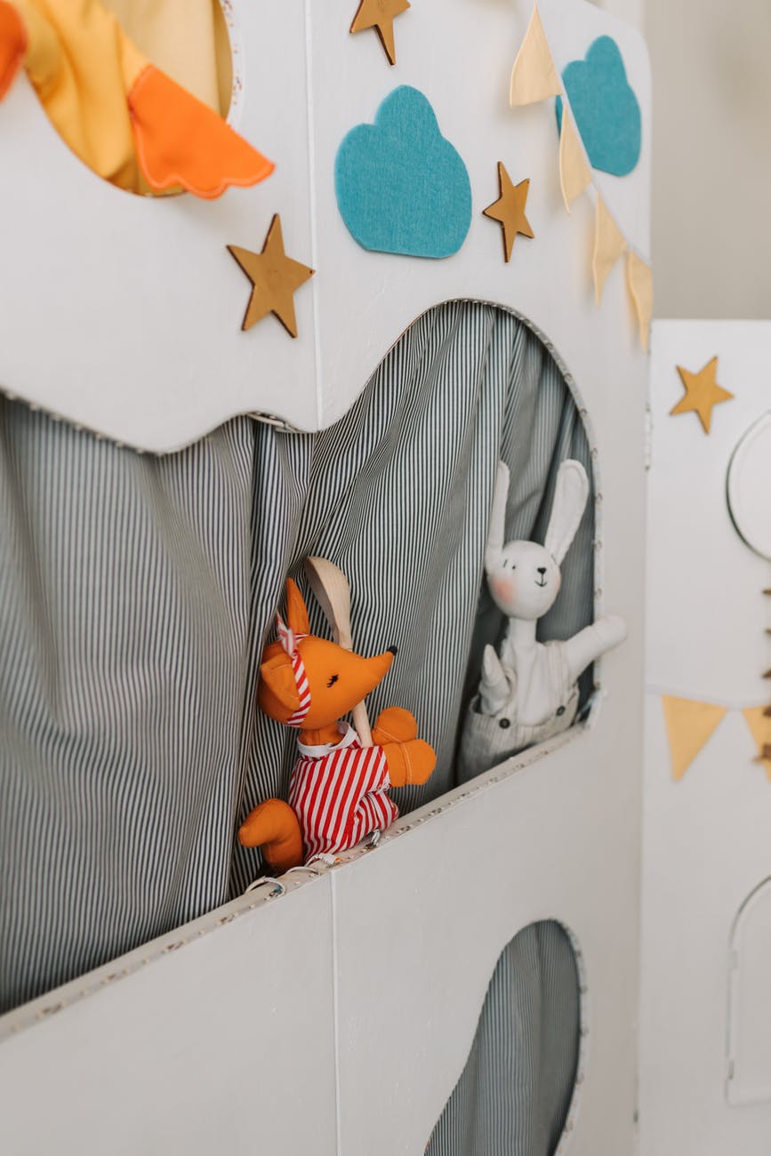 close up shot of a puppet show
