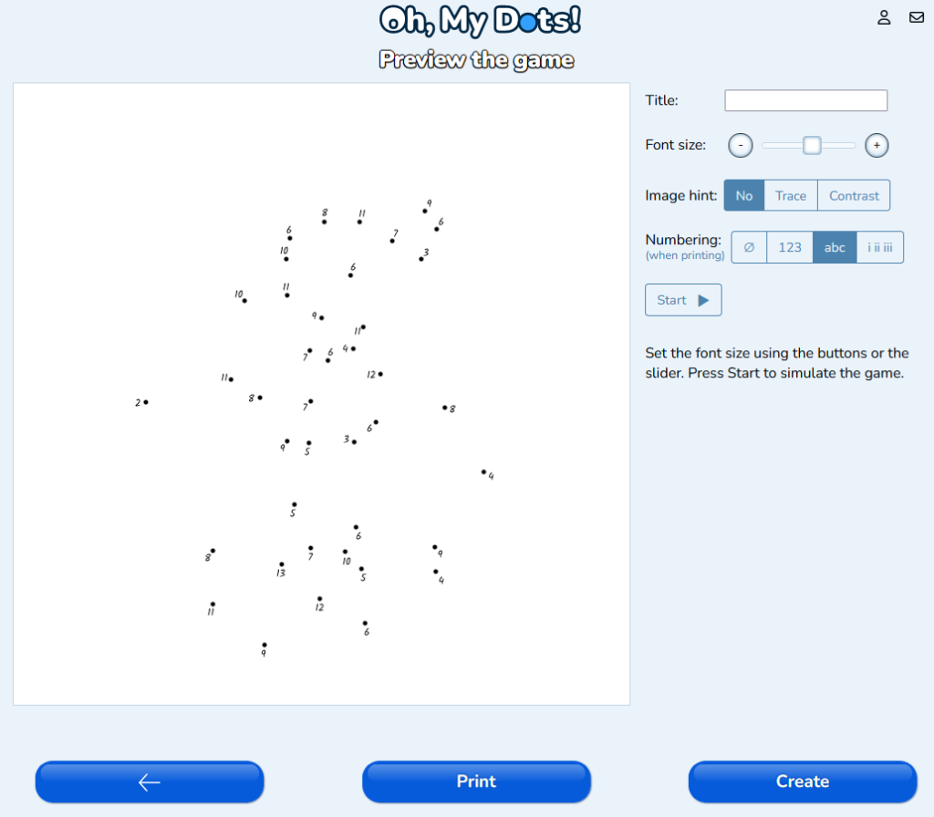 Preview and test your quiz dot-to-dot game