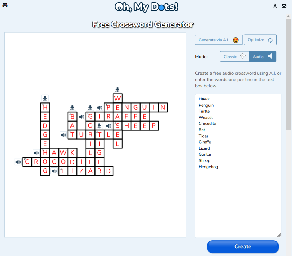 Free audio crossword generator